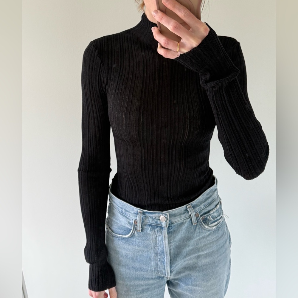 H&M Sheer Black Ribbed Turtle Neck